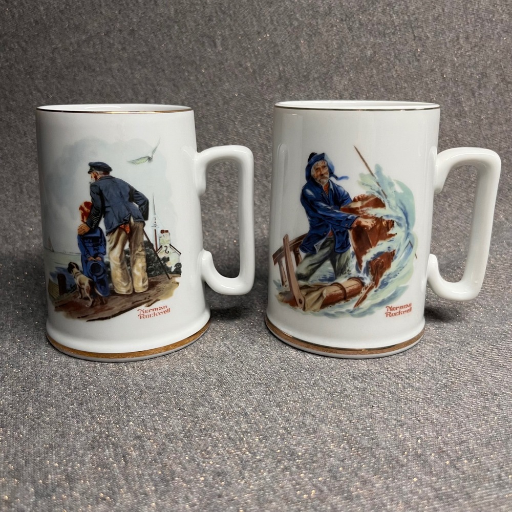 Norman Rockwell Museum Coffee Mugs‎ Nautical Sea Captain Set Of 2